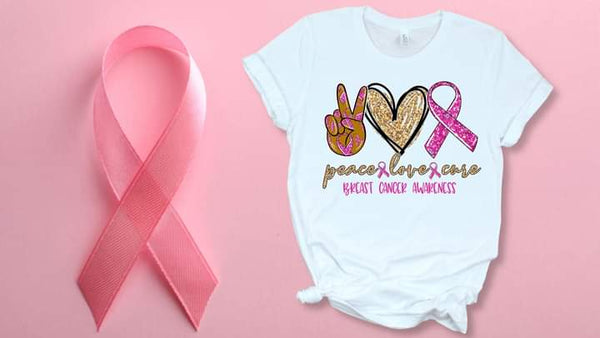 Peace,Love,Cure Breast Cancer Awareness| Short Sleeve Shirt