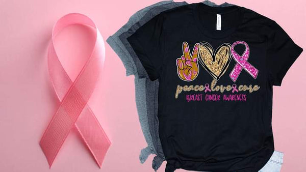 Peace,Love,Cure Breast Cancer Awareness| Short Sleeve Shirt